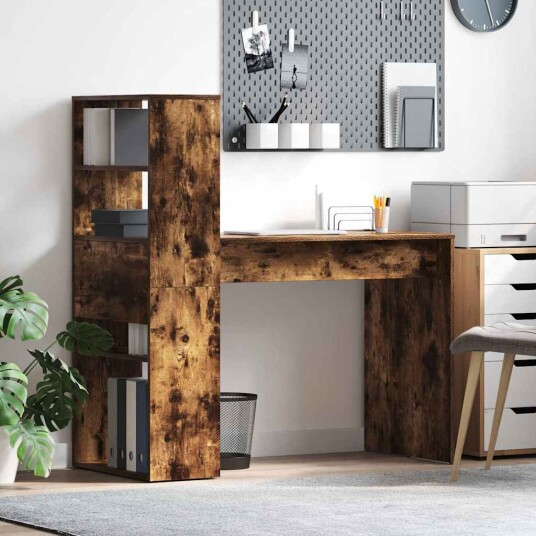  Skrivebord med lagring Røkt eik 113x54x120 cm Konstruert tre