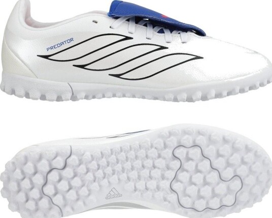 adidas Predator Club Fold over Tongue TF Icon Takeover   Fottøy Hvit/Sølv/Blå Barn   Turf (TF) størrelse 38⅔