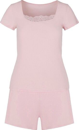 Hunkemöller Pysjsett Pj Ss Short Rib Lace Rosa