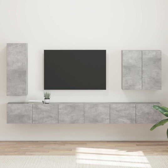 TV vegghyllesett Veggmontert 6 pcs Betonggrå