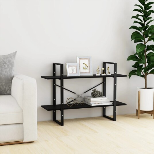 vidaXL Bokhylle 2 niv?er svart 100x30x70 cm heltre furu vidaXL Bokhylle 2 niv?er svart 100x30x70 cm heltre furu