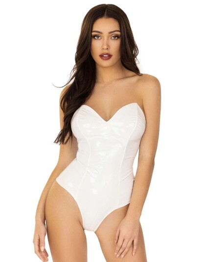 Hvit Vinyl Bodysuit Large