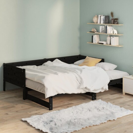 vidaXL Uttrekkbar dagseng svart heltre furu 2x(90x190) cm