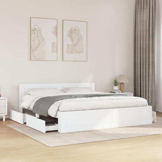 Sengeramme med hodegavl hvit 180x200 cm konstruert tre 8721102855450