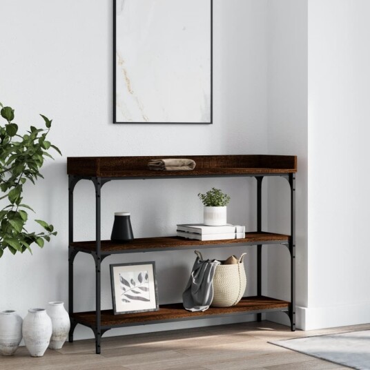 Konsollbord med hyller brun eik 100x30x80 cm 8721012195936
