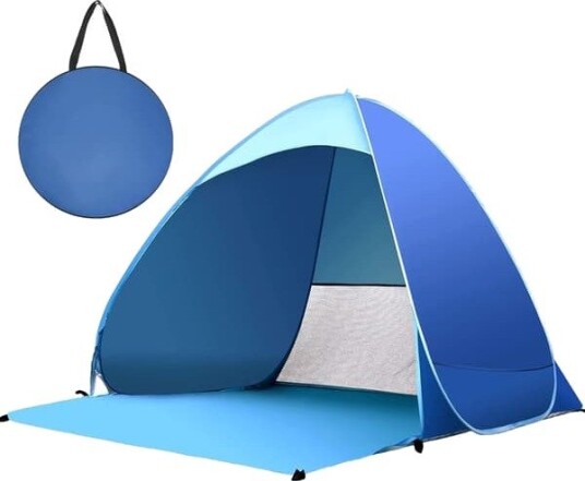 Ukjent merke strandtelt Utendørs Instant Pop up strandtelt Bærbar strandtelt Automatisk Vanntett Enkel å sette opp Egnet for Familie Piknik camping Blå