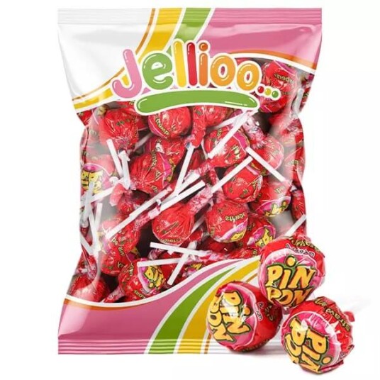 Pin Pon Lollipop Gum Sour Strawberry 53st Pin Pon Lollipop Gum Sour Strawberry 53st