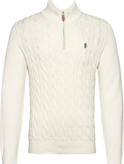 Morris Nathan Cable Half Zip - White - L