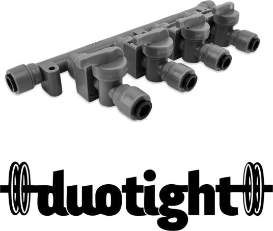 Kegland Duotight Manifold 4 uttak med stengeventiler og push-fit