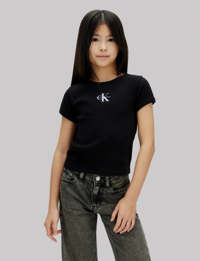 Calvin Klein Monologo Rib Baby Tee Black 128