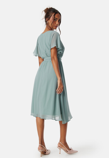 Goddiva Flutter Chiffon Midi Dress Sage Green XXL (UK18)