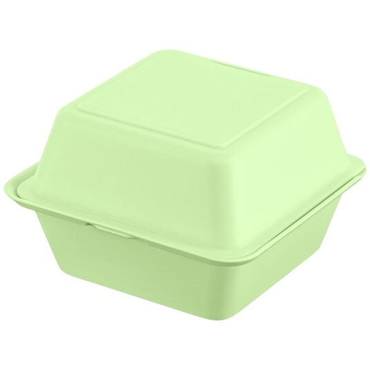 elasto REuse Gjenbrukbar hamburgerboks Yari; 700ml, 15.7x15.7x8.4 cm (LxBxH); Grønn; Kvadratisk; 25 Stykk / Forpakning