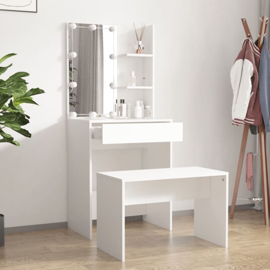 Sminkebordsett med LED hvit konstruert tre 8720287100737