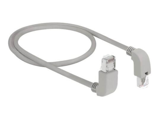 Delock Koblingskabel Rj-45 Hann Oppvinklet Til Rj-45 Hann Vinklet Nedover 1 M S/Ftp Cat 6A Med Støvel Halogenfri Grå
