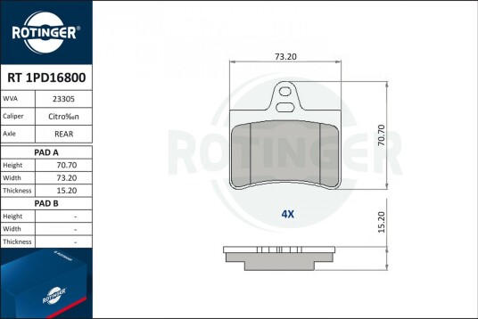Bremseklosser sett ROTINGER RT 1PD16800