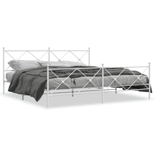 Sengeramme i metall med hode- og fotgavl hvit 200x200 cm 8721012374607 Sengeramme i metall med hode- og fotgavl hvit 200x200 cm 8721012374607