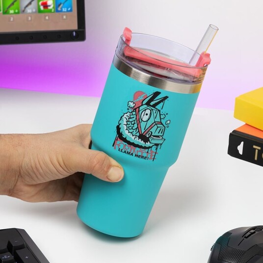 Paladone Fortnite Termokopp 600ml med Sugerør - Blågrønn Paladone Fortnite Termokopp 600ml med Sugerør - Blågrønn