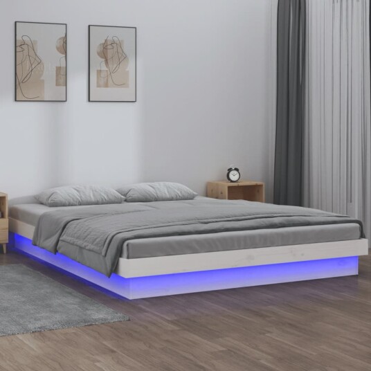vidaXL Sengeramme med LED hvit 120x190 cm 4FT Small Double heltre