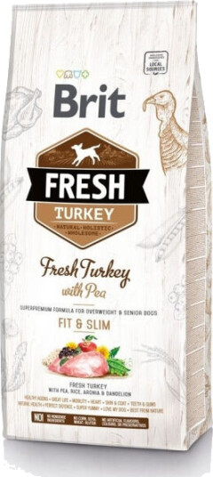 Brit Fresh 12 kg Kalkun & Erte Fit & Slim – Økologisk Hundemat for Voksne og Seniorer