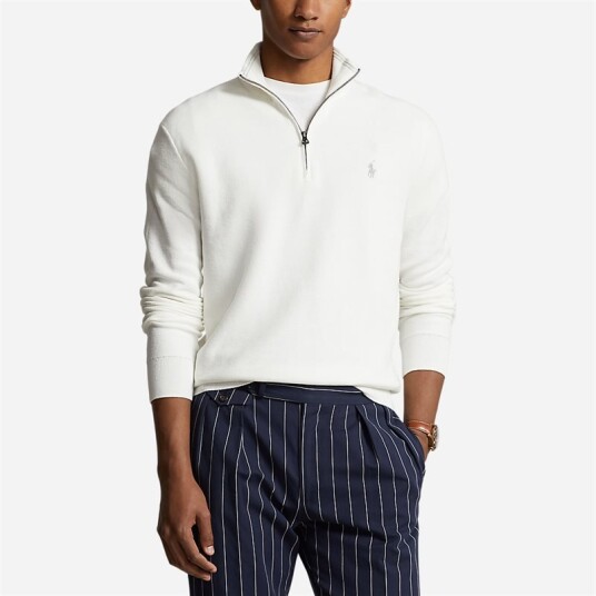 Ralph Lauren Mesh-Knit Cotton Quarter-Zip Sweater - Deckwash White Hvit XXL Ralph Lauren Mesh-Knit Cotton Quarter-Zip Sweater - Deckwash White Hvit XXL