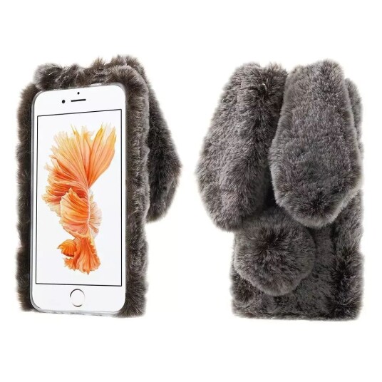 INCOVER iPhone 8 Plus / 7 Plus Kanin Pelsdeksel Gråbrun