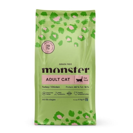 Monster Pet Food Kornfri Tørrfôr til Katt med Kalkun og Kylling 6 kg