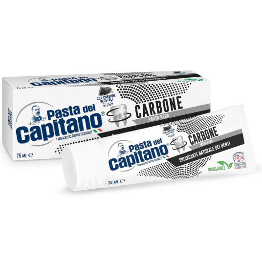 Italiensk Whitening Tannkrem PASTA del Capitano Charcoal 75 ml.
