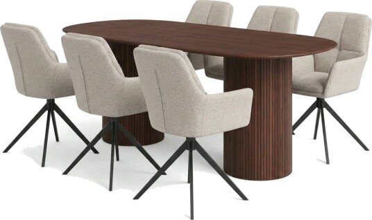 Kopparbo spisegruppe oval 180 cm valnøtt med 6 Torsby spisestoler Valnøtt Kopparbo spisegruppe oval 180 cm valnøtt med 6 Torsby spisestoler Valnøtt