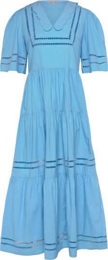 Stella Nova Maxi Dress With Short Sleeves And Artworks   Blue   40