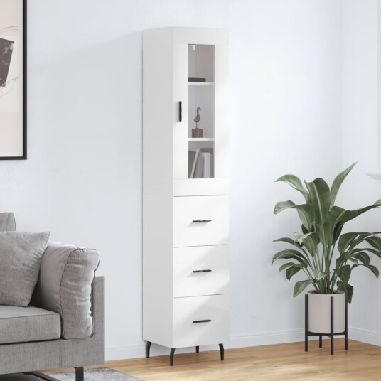 vidaXL Highboard høyglans hvit 34,5x34x180 cm konstruert tre 8720845486730
