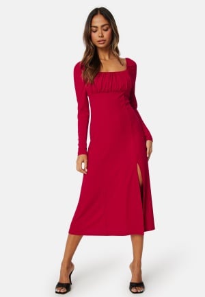 BUBBLEROOM Neija Square Neck Midi Dress Red M