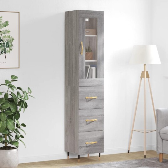 vidaXL Highboard grå sonoma 34,5x34x180 cm konstruert tre 8720845486457