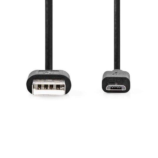 Nedis USB 2.0 Kabel 1m A-Han til Micro B, 7.5W, 480 Mbps, Nikkel Belagt, Sort PVC Nedis USB 2.0 Kabel 1m A-Han til Micro B, 7.5W, 480 Mbps, Nikkel Belagt, Sort PVC