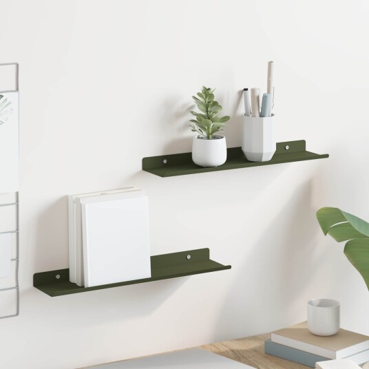 vidaXL Flytende hylle 2 pcs Olivengrønn 40 x 8,5 x 2,5 cm Stål