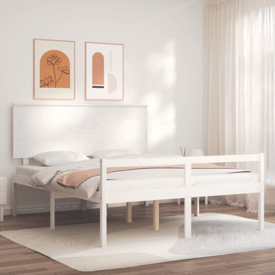 vidaXL Seniorseng med hodegavl hvit King heltre 8720845406578