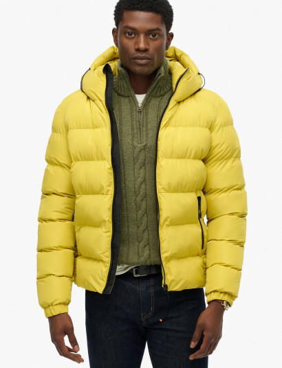 Superdry Hooded Sports Puffer Jacket - Yellow - M Superdry Hooded Sports Puffer Jacket - Yellow - M