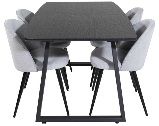 Venture Design Inca & Velvet spisegruppe Svart/svart 4 st stoler & bord 160 x 85 cm