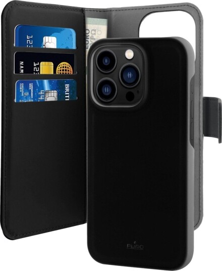 Puro iPhone 14 Pro Max Økologisk Skinn Lommebokdeksel Svart med MagSafe