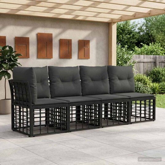 vidaXL 4 seters hagesofa med venstre arm 4 pcs 4 Antall seter Svart