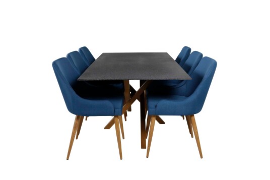 Venture Design Piazza & Plaza spisegruppe Grå/blå 6 st stoler & bord 180 x 90 cm
