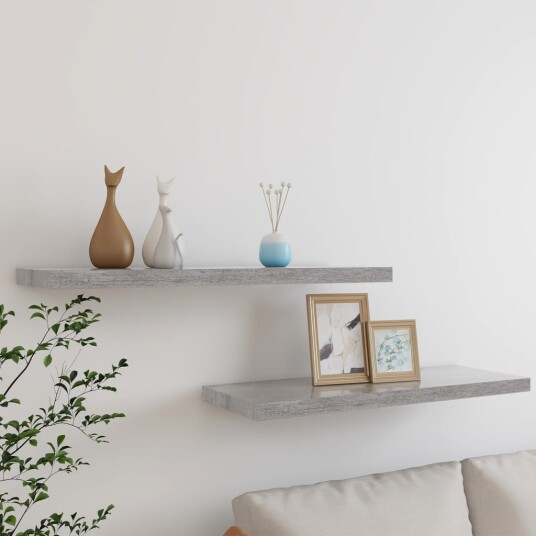 vidaXL Flytende vegghyller 2 stk betonggr? 80x23,5x3,8 cm MDF