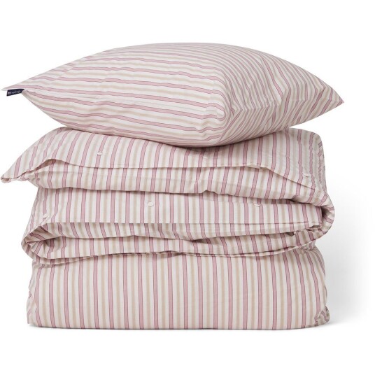 Lexington Dobby Striped Cotton Poplin Sengesett Hvit / Beige / Rød 220x220 cm