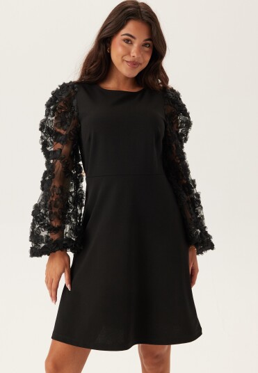 Bubbleroom 3D Floral Sleeve Short Dress Black 32-34