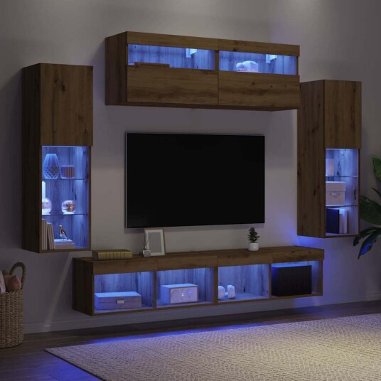  TV Veggskap med LED lys 2 stk Artisan Eik 80x30x30 cm