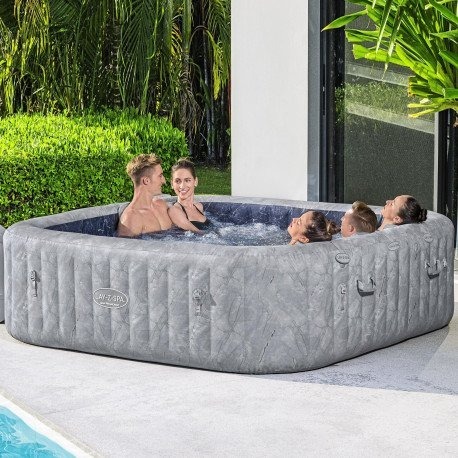 Lay-Z-Spa San Francisco HydroJet Pro 7 Grey Marble 230x230x71cm Oppblåsbart Bestway Lay Z Spa Boblebad Lay-Z-Spa San Francisco HydroJet Pro 7 Grey Marble 230x230x71cm Oppblåsbart Bestway Lay Z Spa Boblebad