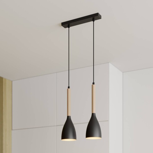 Luminex Muza pendellampe to lys svart/lyst treverk Luminex Muza pendellampe to lys svart/lyst treverk