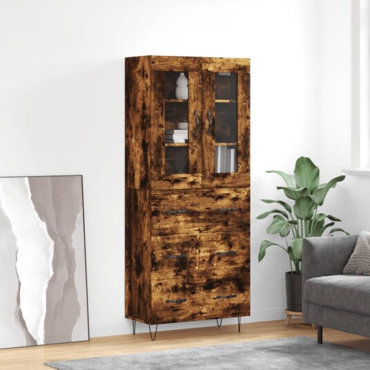 Highboard røkt eik 69,5x34x180 cm konstruert tre Highboard røkt eik 69,5x34x180 cm konstruert tre