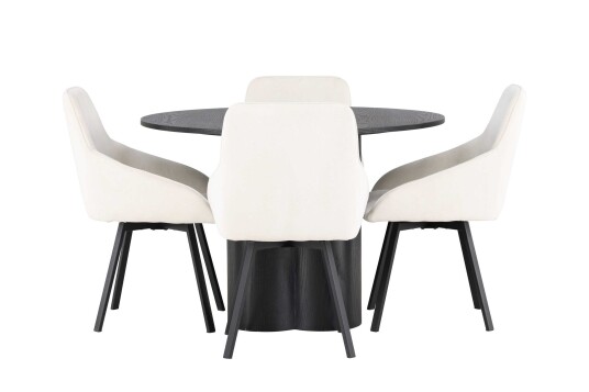 Venture Design Olivia & Rosie spisegruppe Beige/svart 4 stoler & bord 110 cm