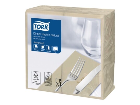 Tork Advanced Dinner Serviett Størrelse 39 X 39 Cm Avhendbar Naturpreget En Pakke 150