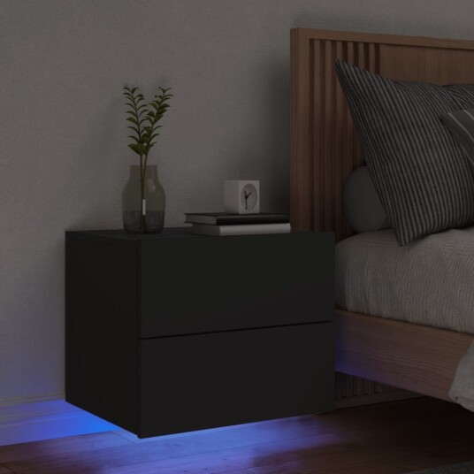  Vegghengt nattbord med LED-lys svart 836814